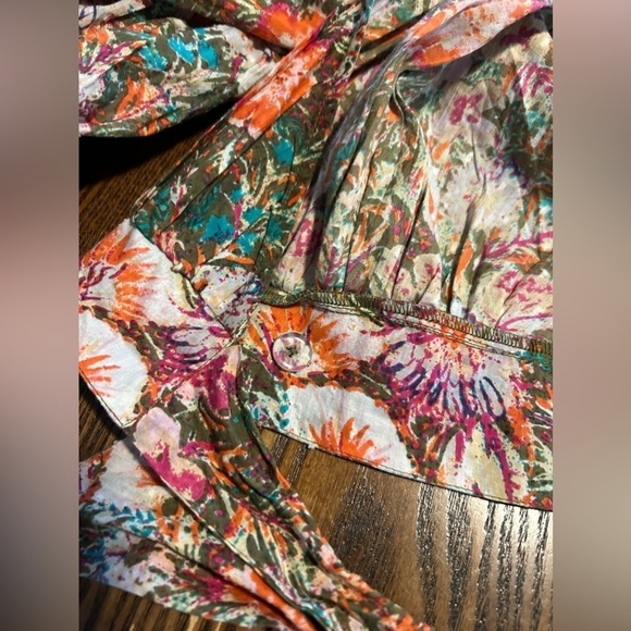 Free People Floral Garden Print Balloon Puff Sleeve Wrap Blouse Top women’s XS - Picture 13 of 16